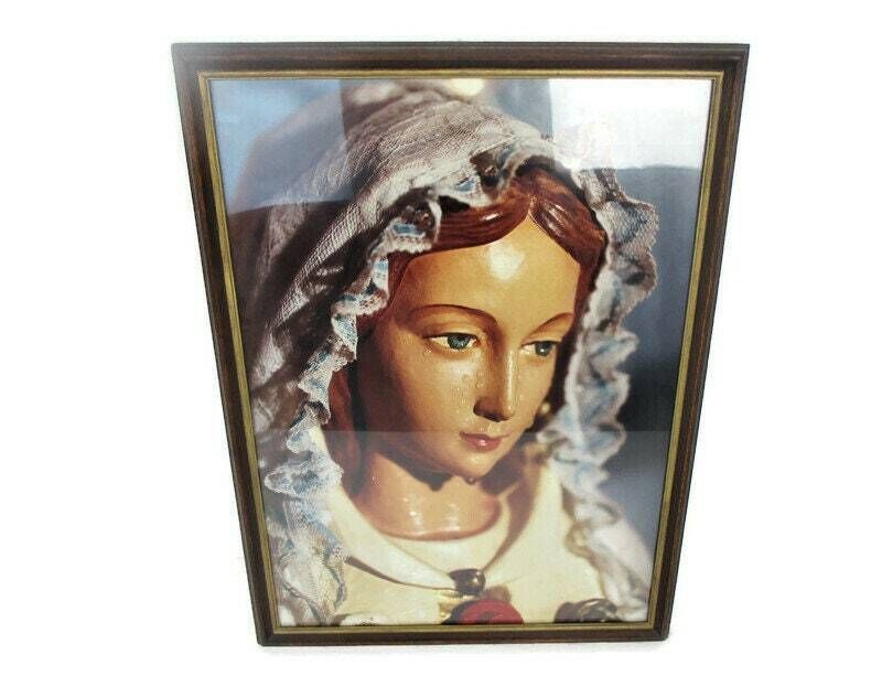 Beautiful Large Print Framed Our Lady Maria Rosa Mystica Montichiari Madonna Cry