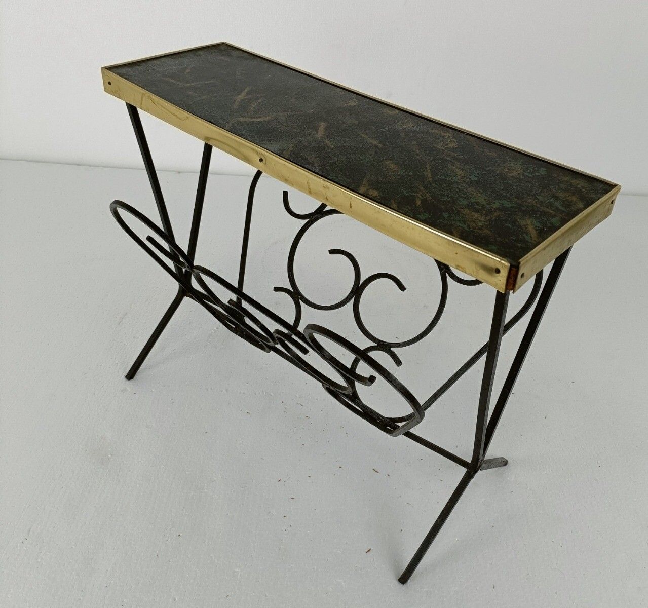 photo furniture Vintage Mid Century Modern Magazine Newspaper Basket Rack Funky  Wrought Iron Fa