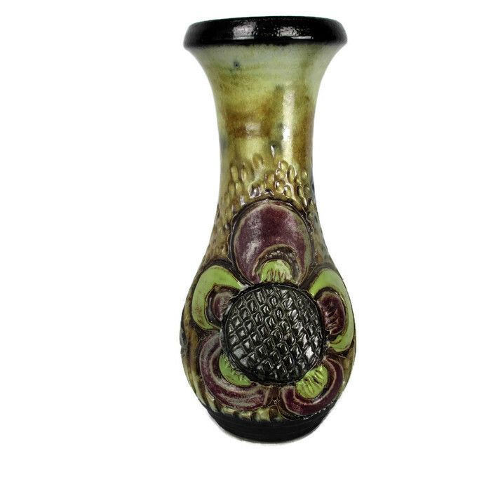 Art Deco Revival Tall Vase Marked Roger Guerin Sun Flower  Stoneware  12.40"