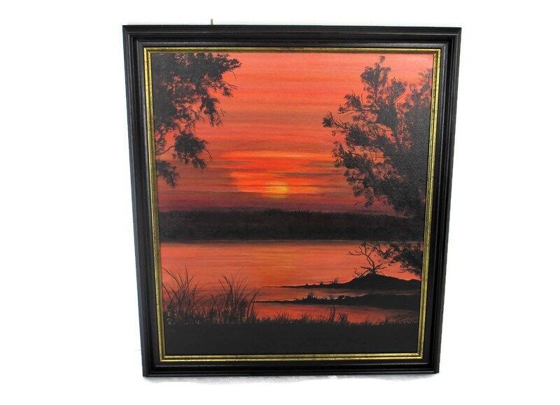 Oil Painting Canvas Framed Landscape Sunset Beautiful