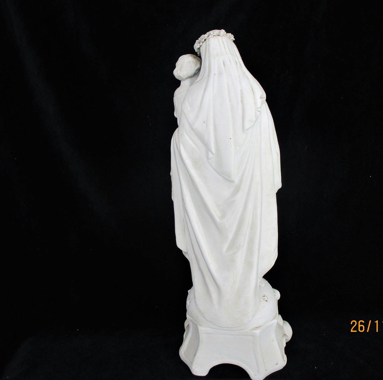Large French Antique 1900 Bisque Statue Virgin Mary Our Lady Madonna Infant Jesu photo vintage