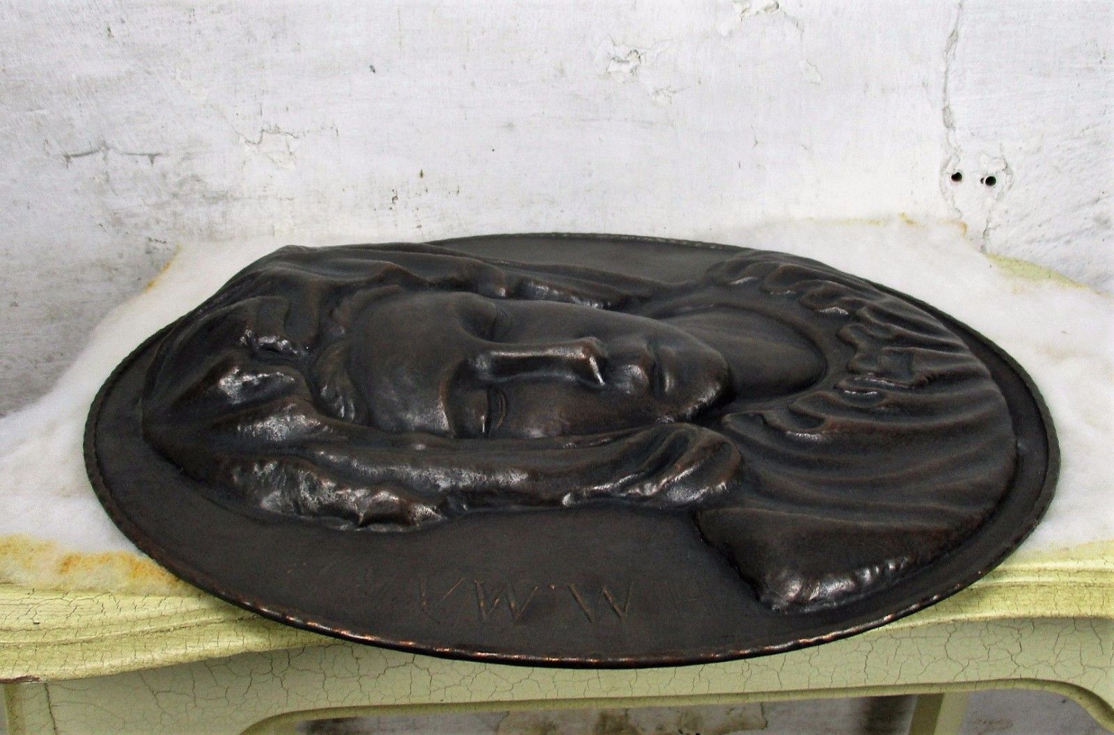 Large Hammered  Red Copper Wall Plate Virgin Mary Madonna Gorgeous 18.5" photo vinterior