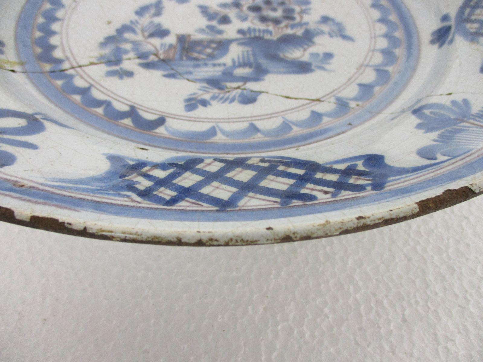 18th Century Delft Wall Hanging Charger Plate Blue White Antique Flower Pattern photo 142.0