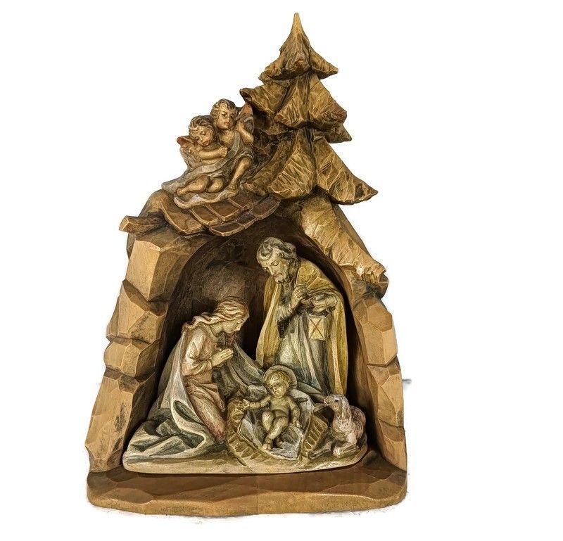 Small Wooden  Nativity Set Christmas Scene Stable Manger Creche Rigo Italy Vin