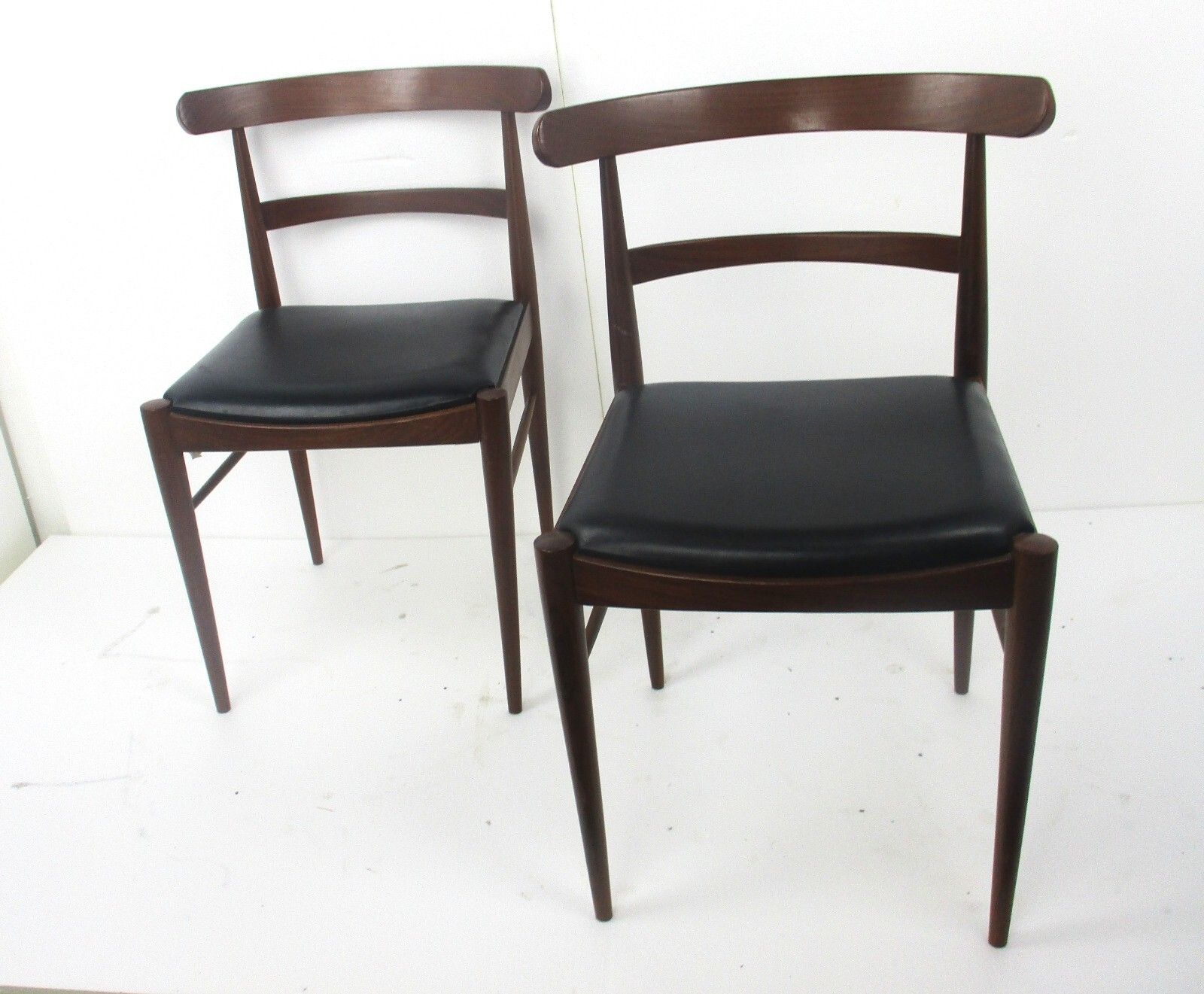 Two Vintage Dining Chairs Scandinavian Modernist Style Teak Faux Leather French photo 482.0