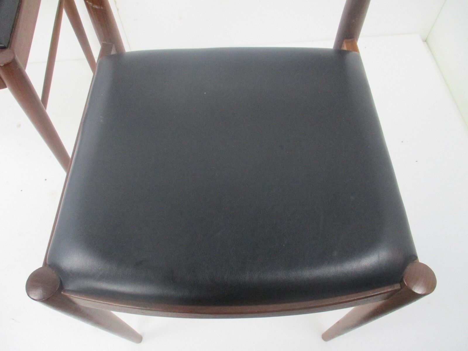 Two Vintage Dining Chairs Scandinavian Modernist Style Teak Faux Leather French photo vinterior