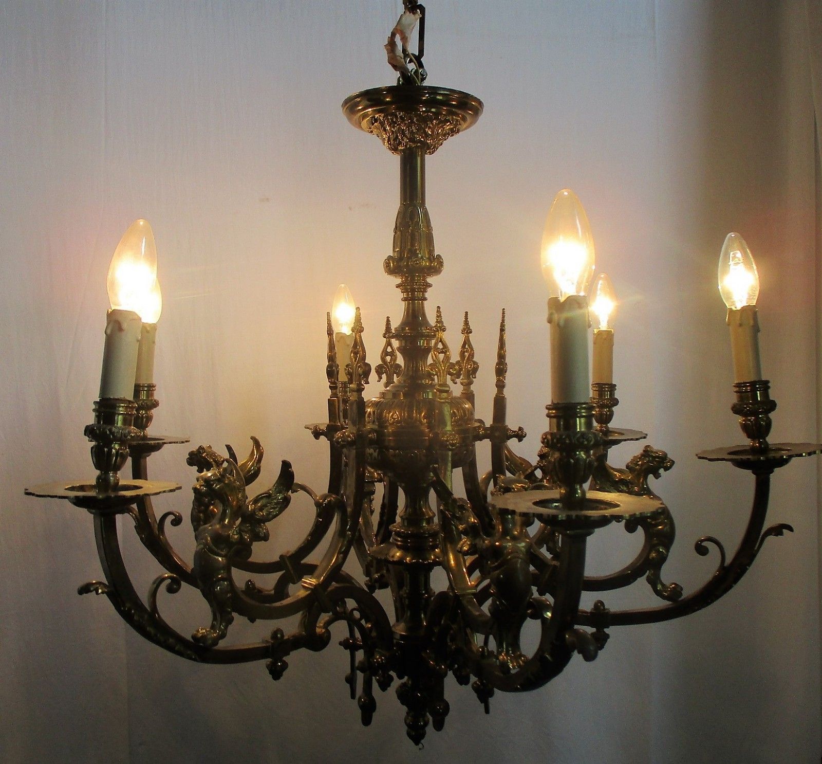 18 19th Century Impressive Gothic Bronze Castle Empire Chandelier  Dragons Htf photo furniture