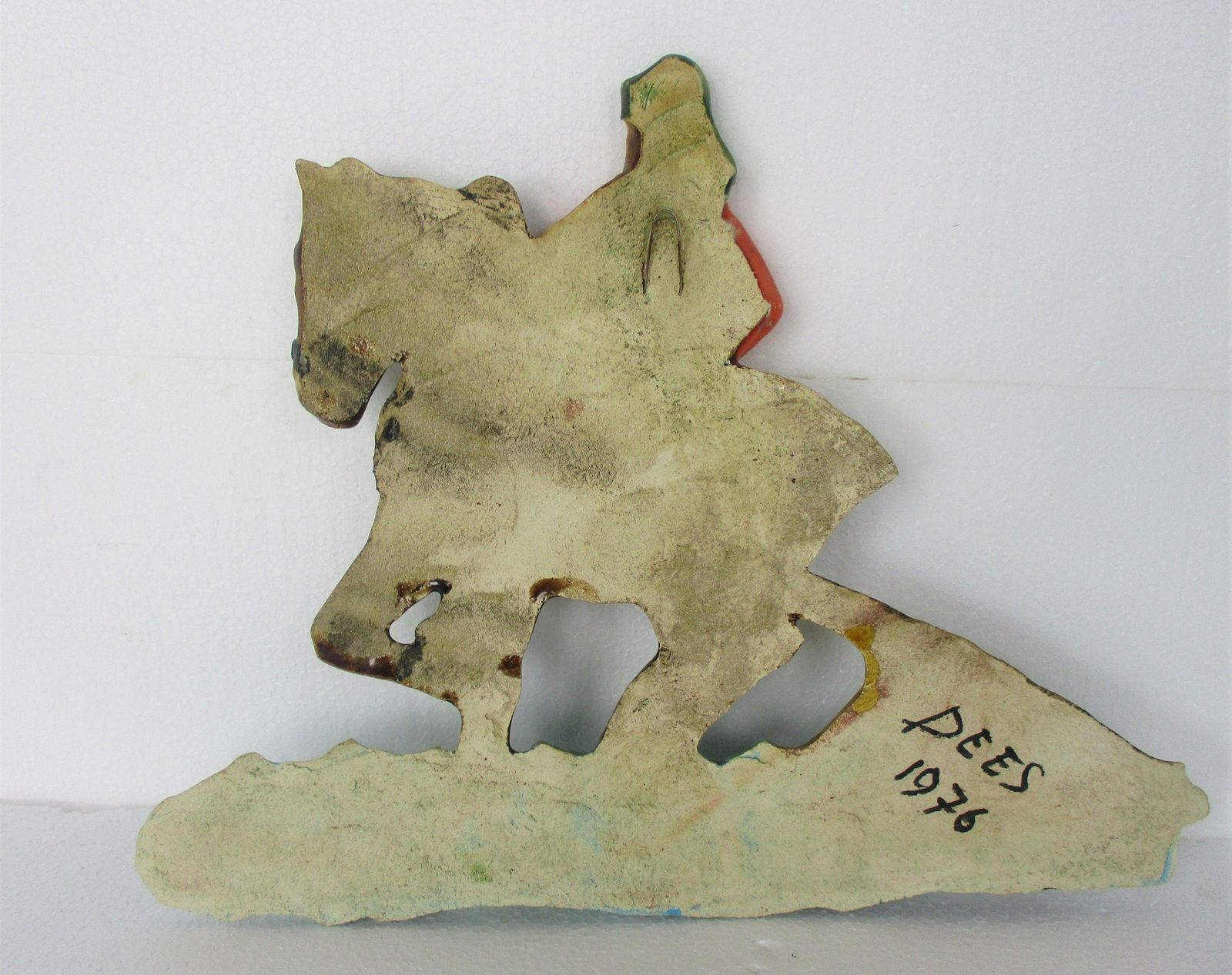 Lovely Modernist Ceramic Wall Plaque Fisherman Shrimps Sea Horse Polychrome Sign photo Art
