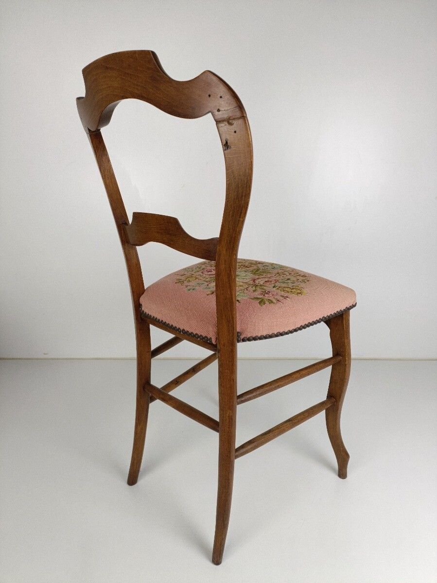 Parlor Chair French Provincial Hobnails Needlepoint  Fabric Ornate Carved Wood V photo buy