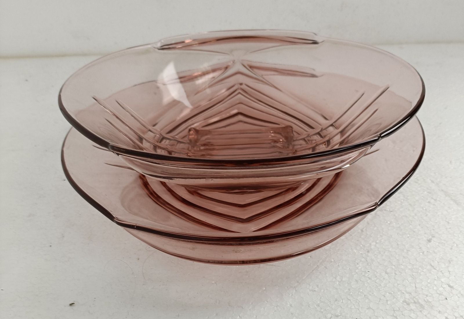 Antique Art Deco Pink Depression Glass Tray And Serving Tray Gorgeous Two Pieces photo vintage