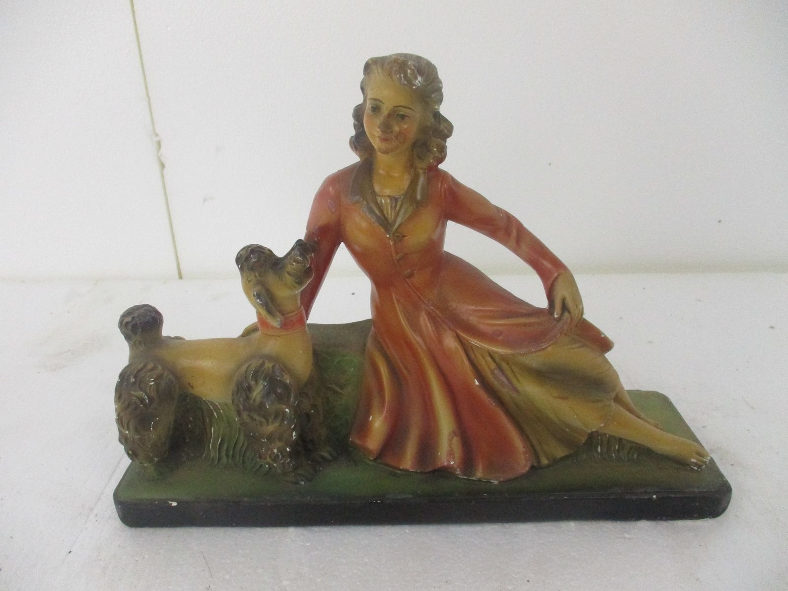 Art Nouveau Statue Figurine Girl  With King Poodle Arnavo Plaster Planter Vase M photo furniture