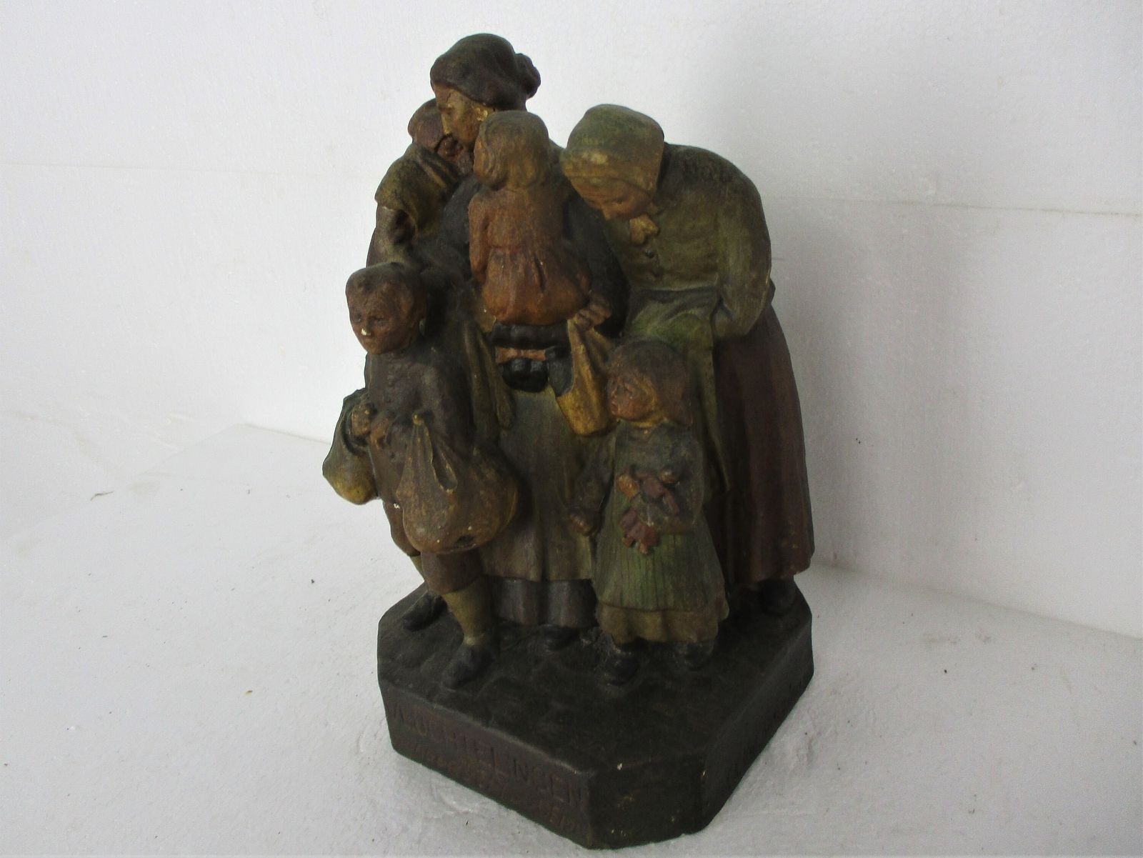 Statue Figurine Sculpture Children With Mother Titled Refugees Signed O Van Haeg photo furniture