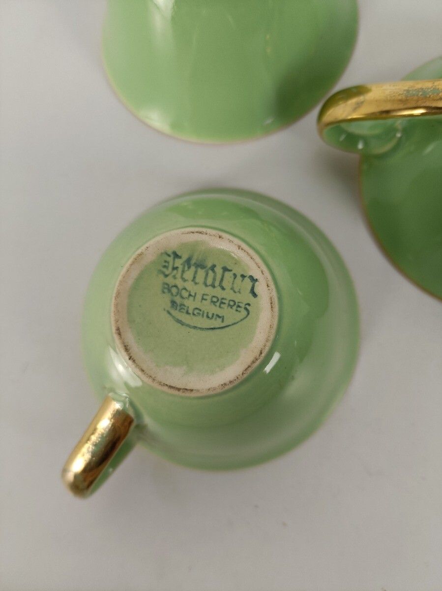 Coffee Tea Set  Boch Freres Keralux Belgium Expo 58, Mint Green Gold 24 K Boch S photo 162.0