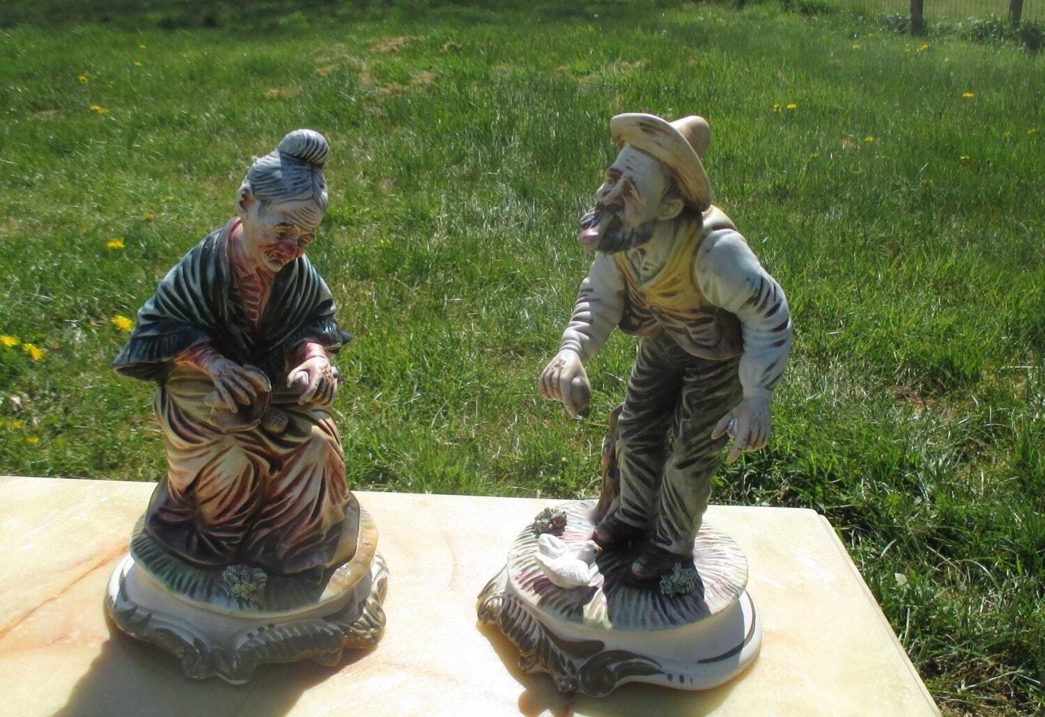 Capodimonte Italy Porcelain Figurines Old Man Lady Grandpa Grandma Nonno Nonna