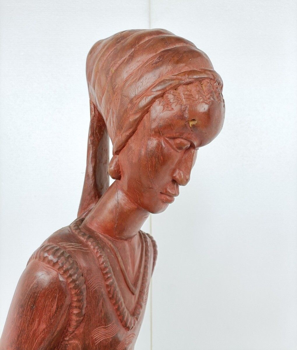 photo for sale Large Hand Carved Wooden Statue Figurine African Tribal Woman With Baby
