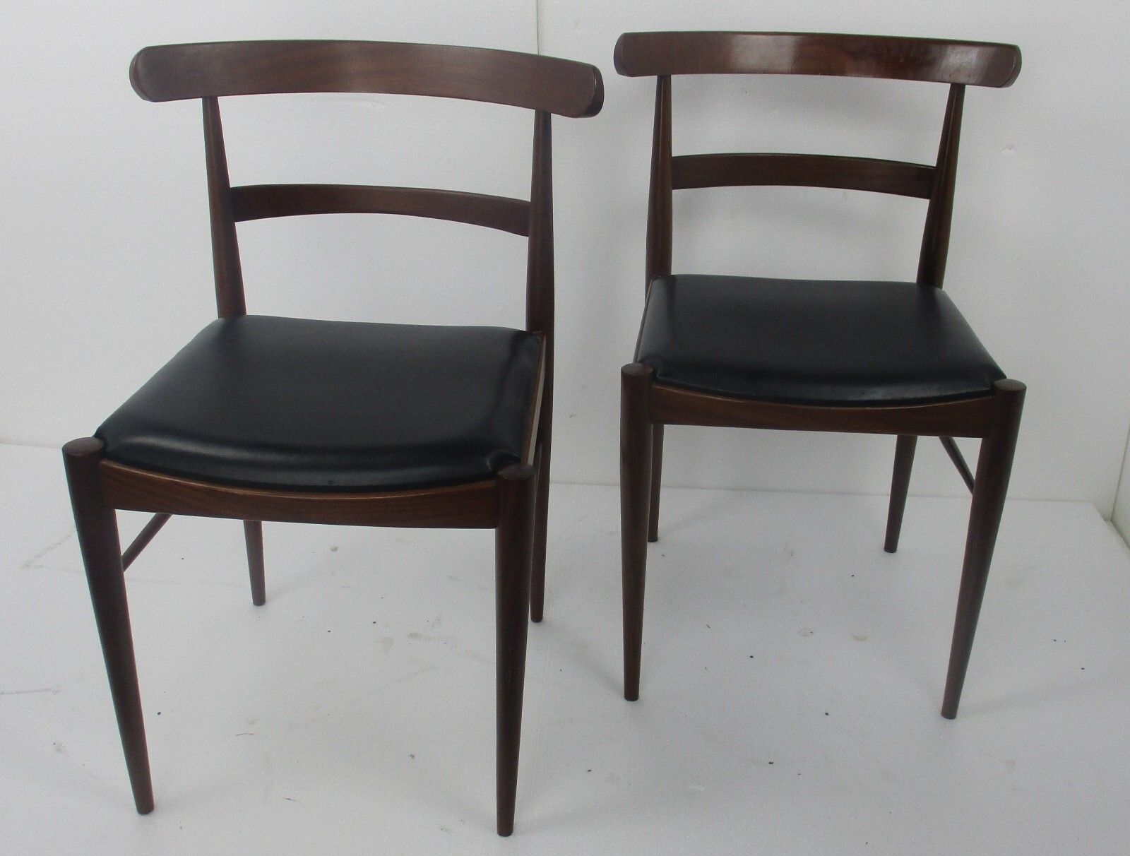 Pair Vintage Dining Chairs Scandinavian Modernist Style Teak Faux Leather French photo furniture