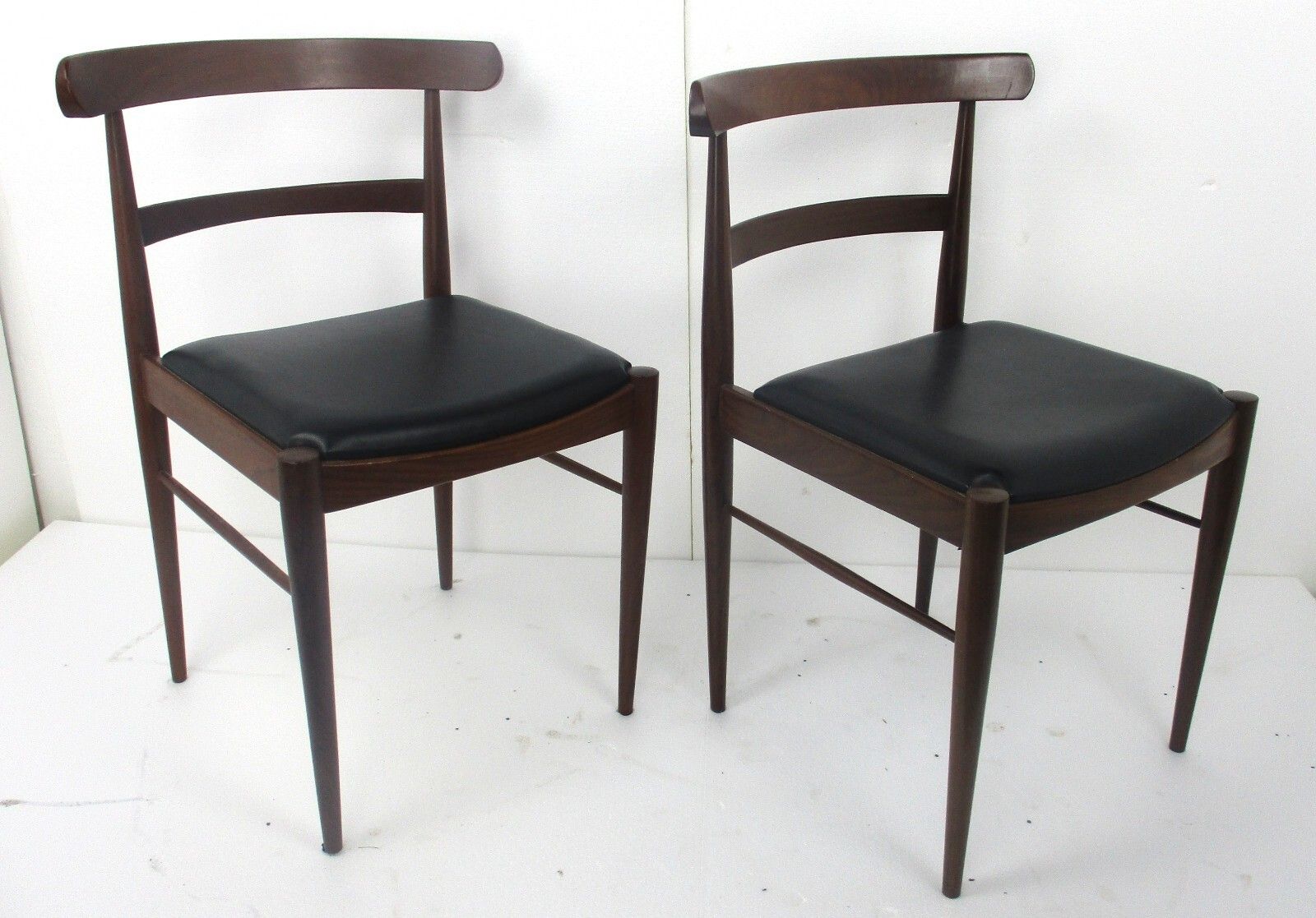 Pair Vintage Dining Chairs Scandinavian Modernist Style Teak Faux Leather French photo vinterior