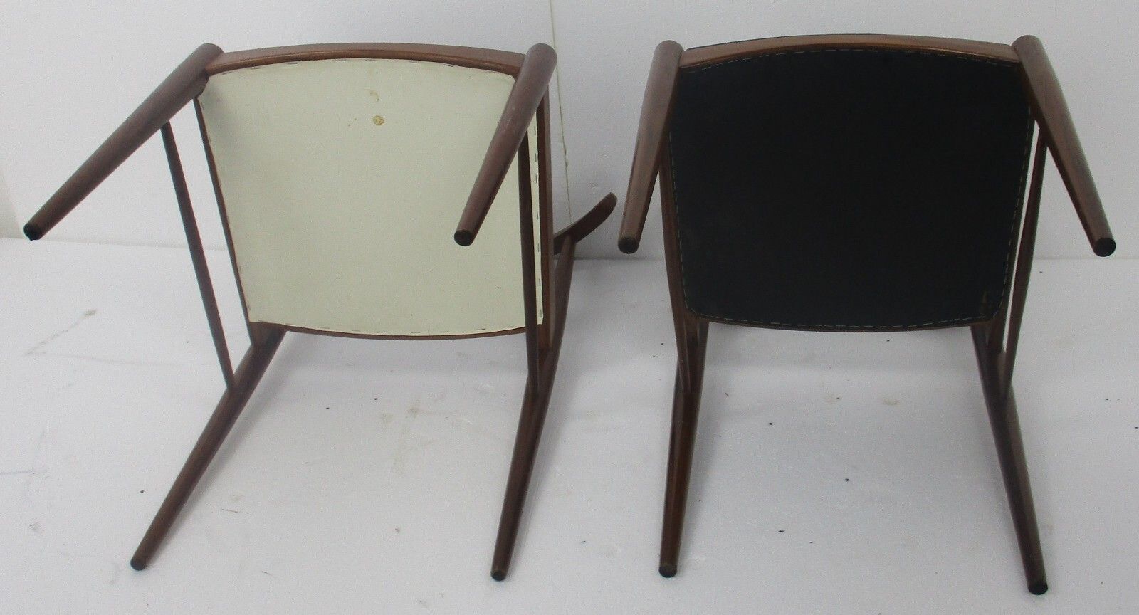 photo furniture Pair Vintage Dining Chairs Scandinavian Modernist Style Teak Faux Leather French