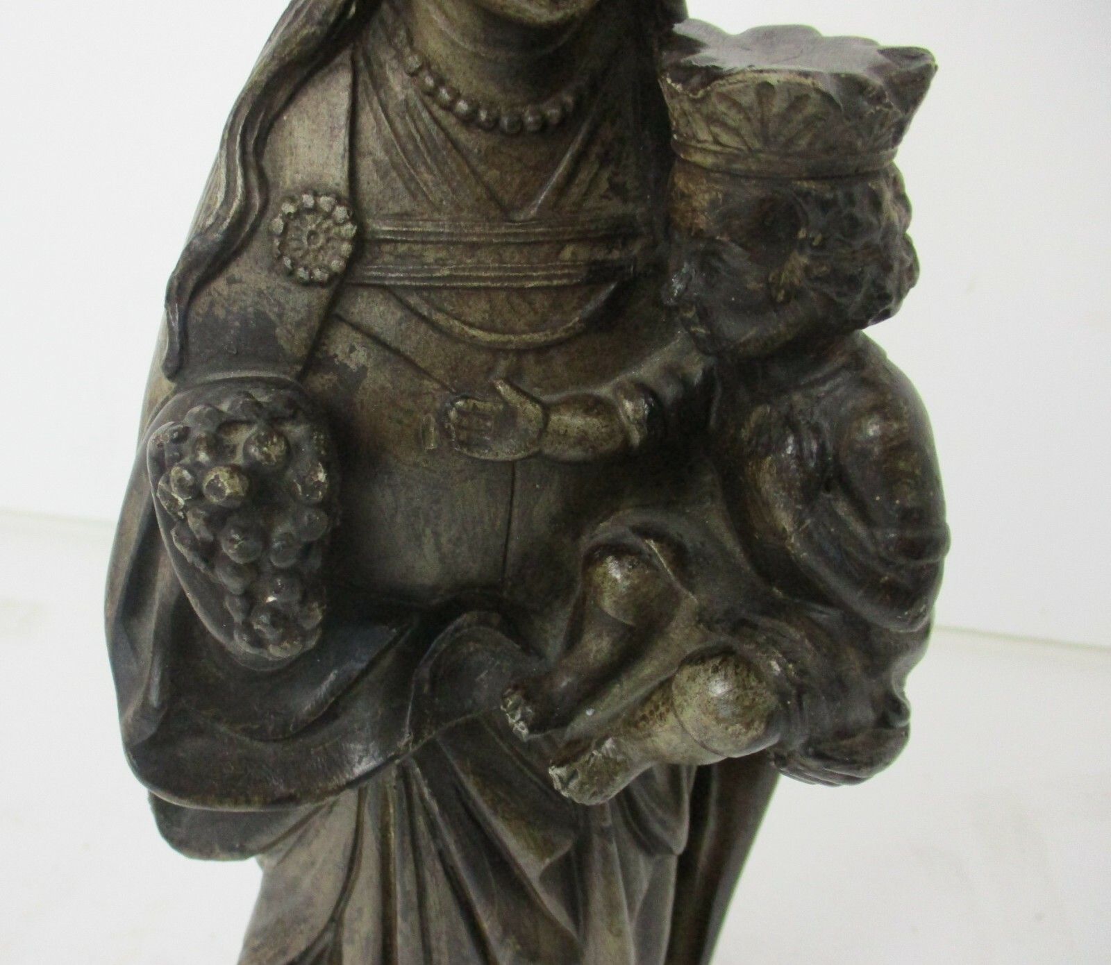 Statue Our Lady Of Tongeren Black Madonna Infant Jesus Grapes Collector  Signed photo vintage