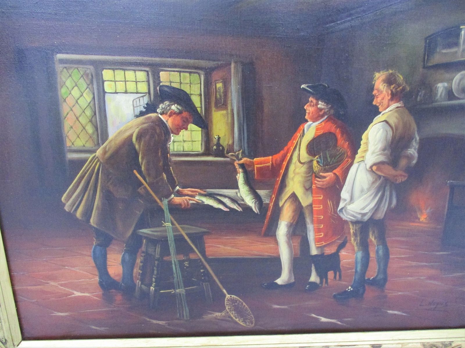 Oil Painting Ornate Wood Plaster Frame Victorian Fisherman Signed L Neyns Beauti photo for sale