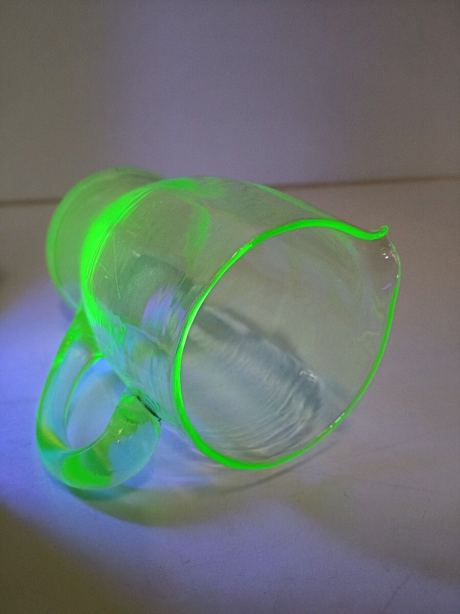 Art Deco Uranium Green Glass Antique Jug Pitcher Ewer Lights Up In The Dark photo vinterior