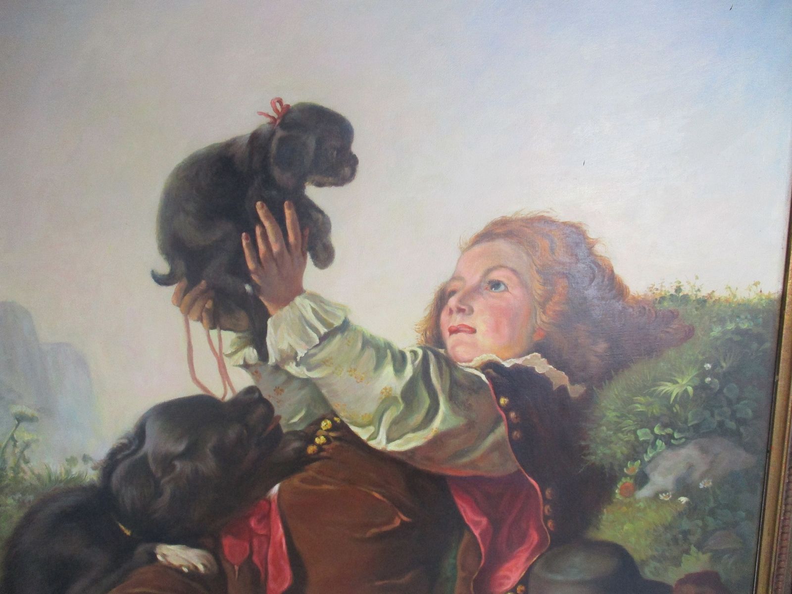 Oil Painting On Canvas Gorgeous Wooden Frame Musketeer Playing In The Grass With photo furniture