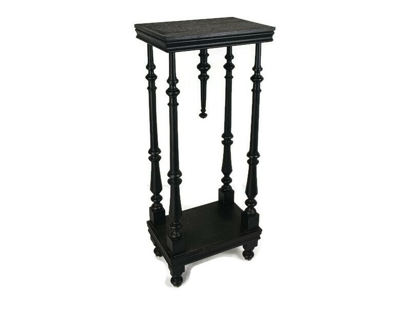 Black Lacquered Wood Wooden Pedestal Plant Bonsai Stand Console Spindles Gorgeou