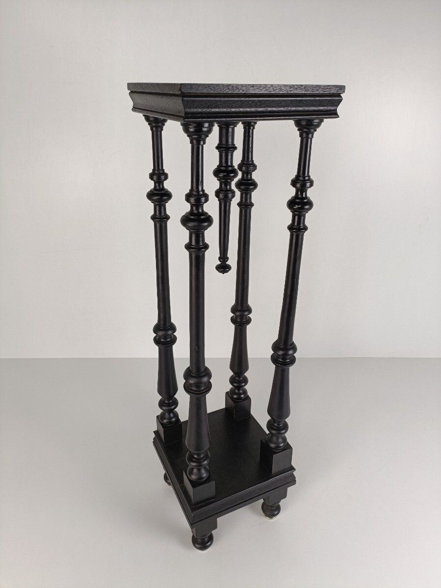 Black Lacquered Wood Wooden Pedestal Plant Bonsai Stand Console Spindles Gorgeou photo furniture