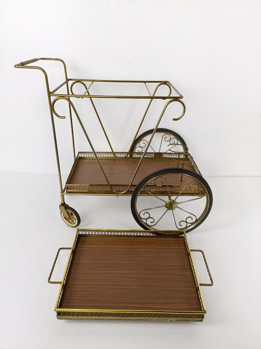 Mid Century Modern Brass Bar Trolley Cart Serving Tray Small  Svenskt Style Wow photo vinterior