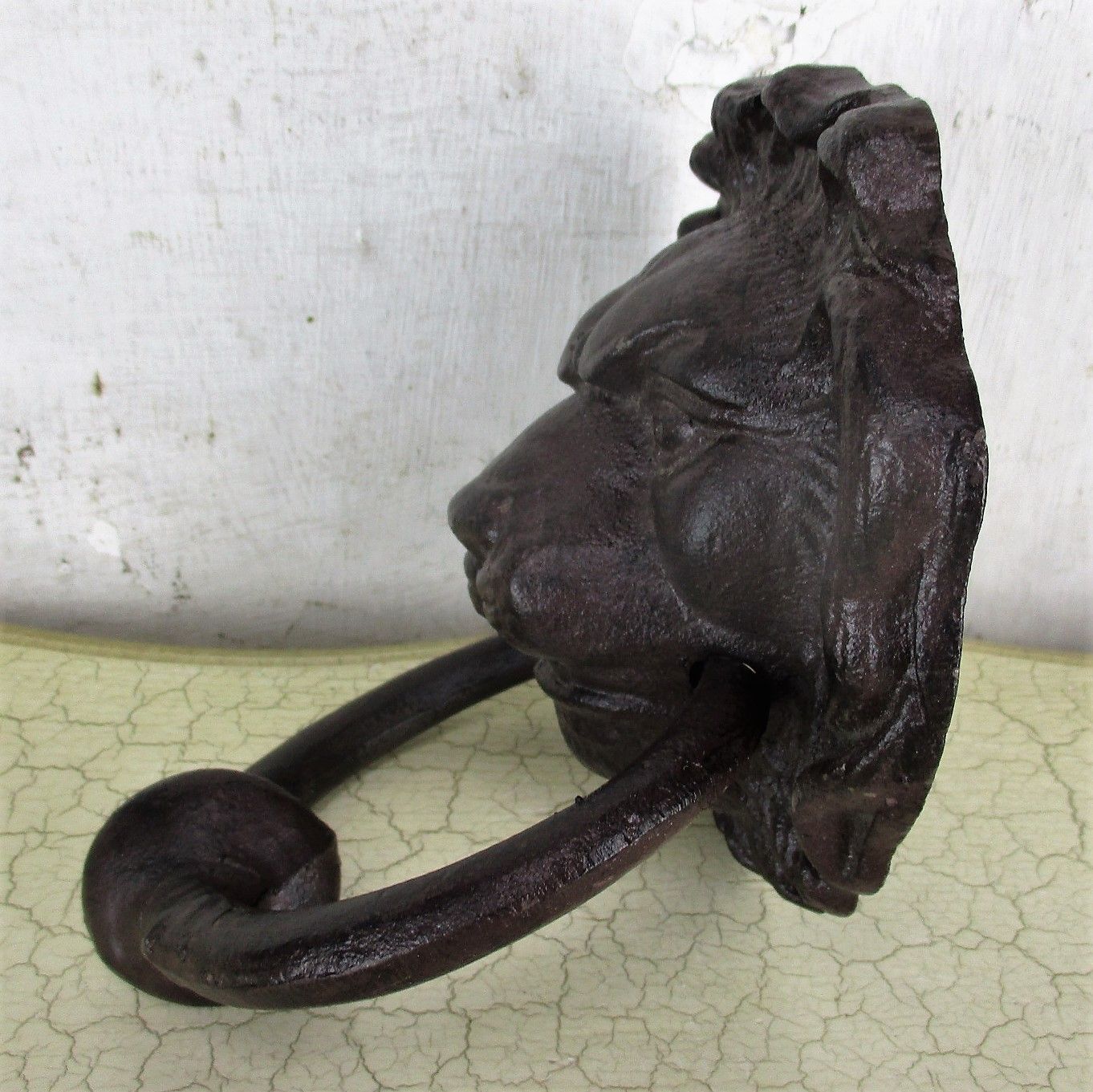 Xxl Cast Iron Door Knocker Lions Head Ring Architectural Gorgeous Reclaimed photo for sale