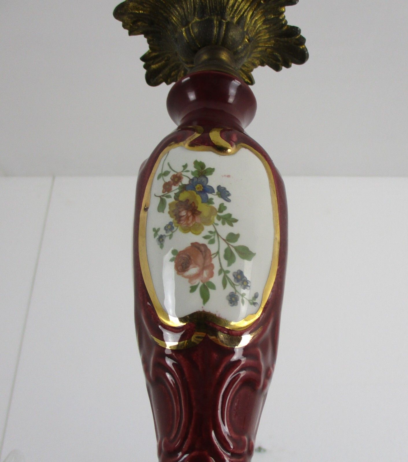 Chandelier 6 Arms Lights Ceramic Porcelain Ceramic  Blue Gold Mid Century Italy photo vintage