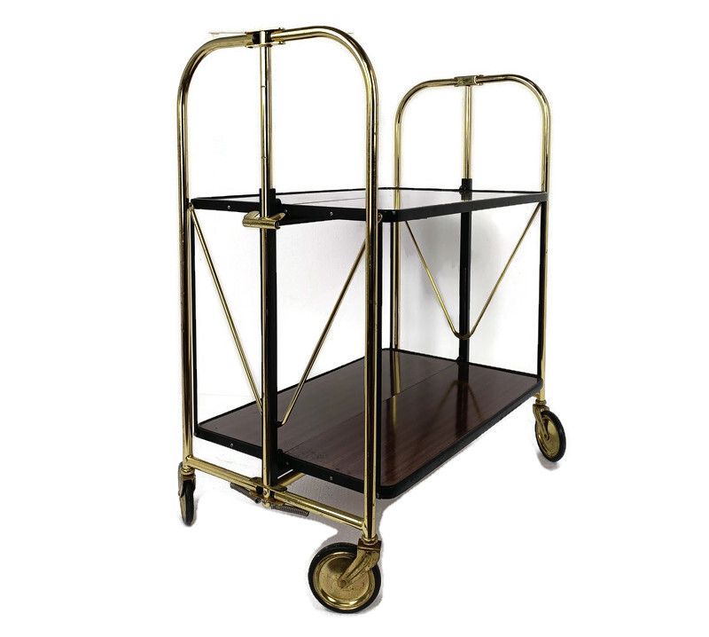 Mid Century Side Table Bar Cart Tea Cocktail Serving Trolley Belgium  Foldable