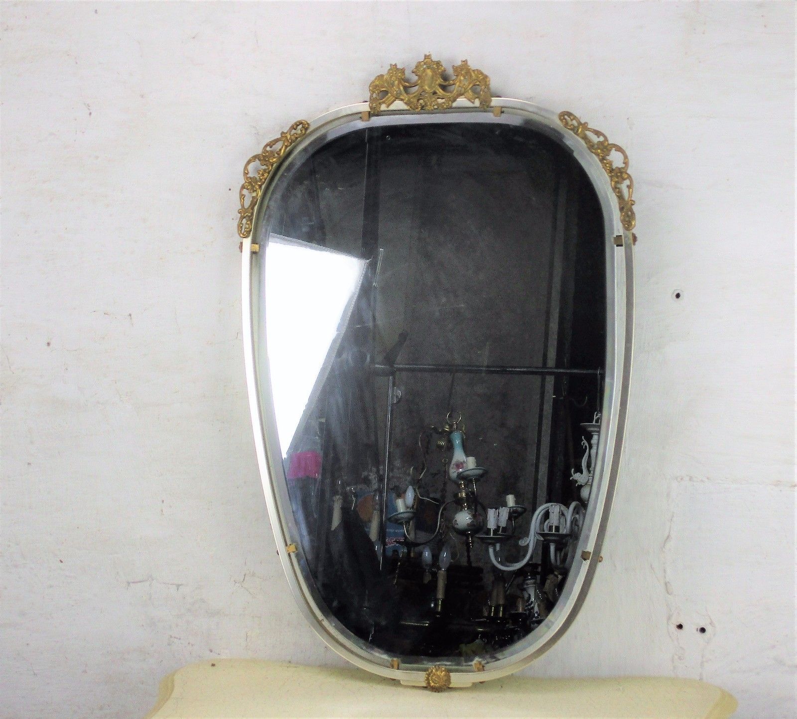 Wall Hanging Mirror Ornate Brass French Hollywood Regency Beveled Glass Vanity photo furniture