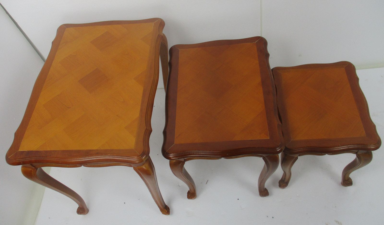 Set Of 3 Mid Century Wooden Stacking Nesting Side Tables Inlay Look photo furniture