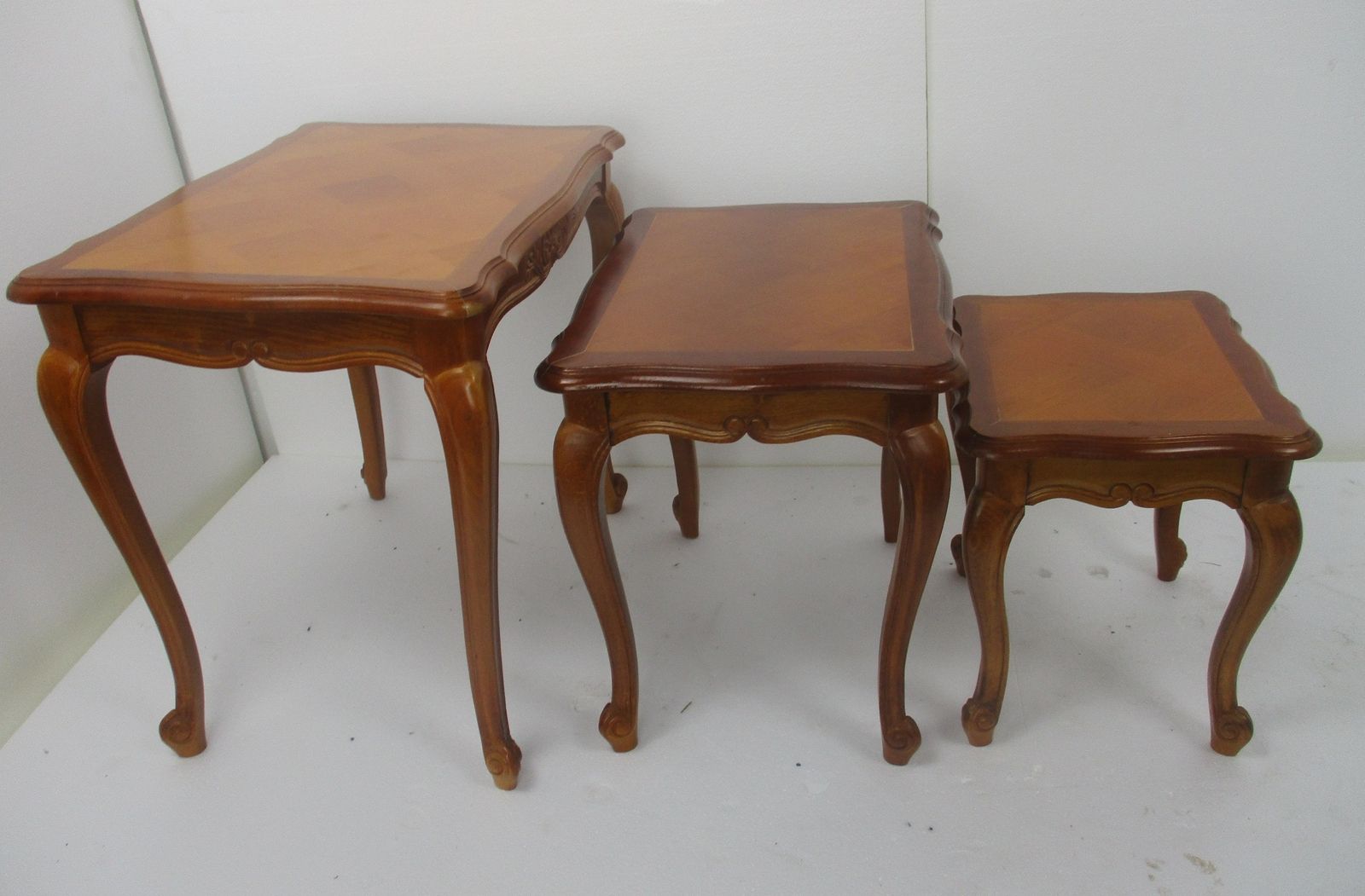 Set Of 3 Mid Century Wooden Stacking Nesting Side Tables Inlay Look photo Furniture