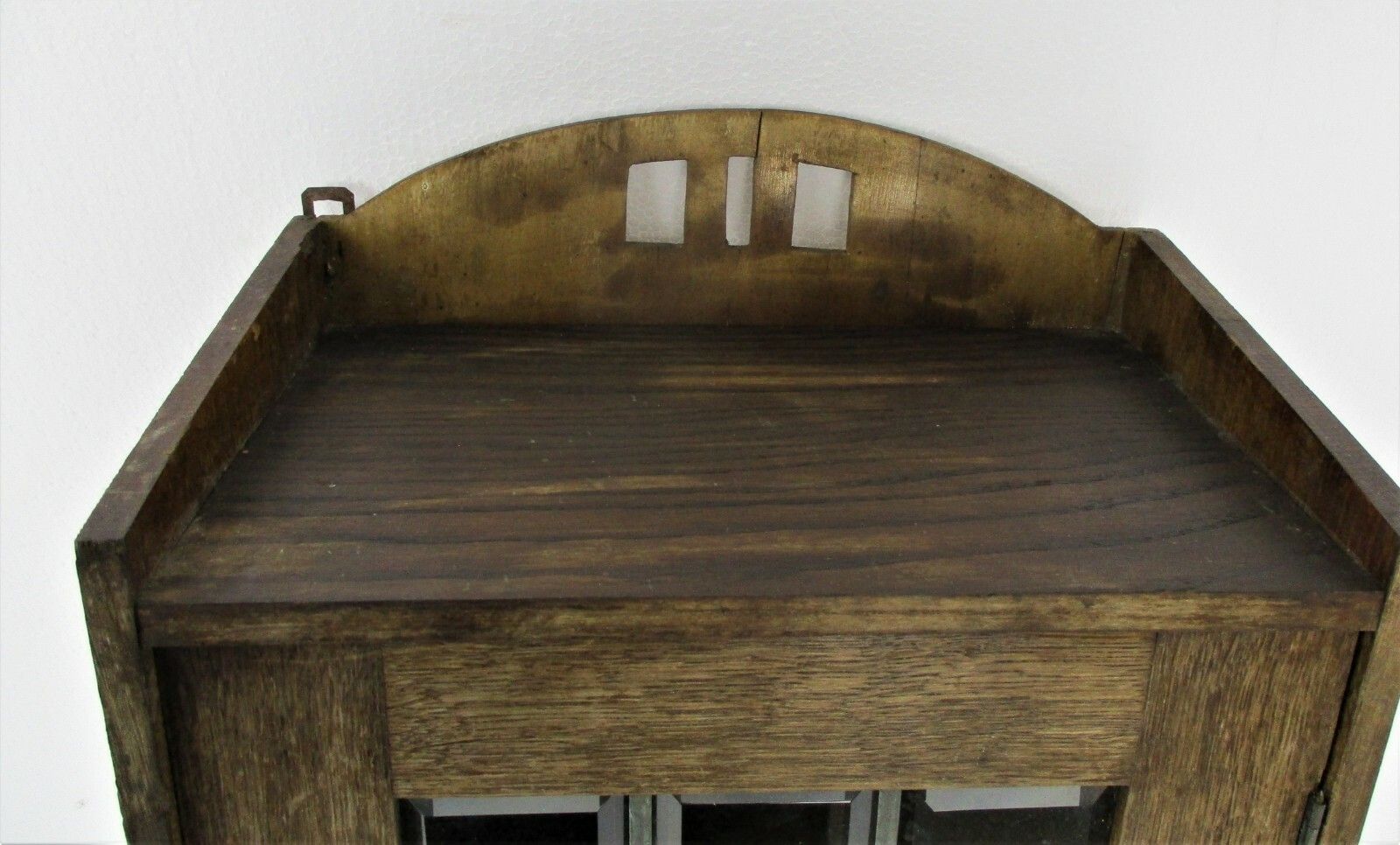Vintage Kitchen Apothecary Bathroom Cabinet Hand Carved Wood Leaded Glass Door photo vinterior