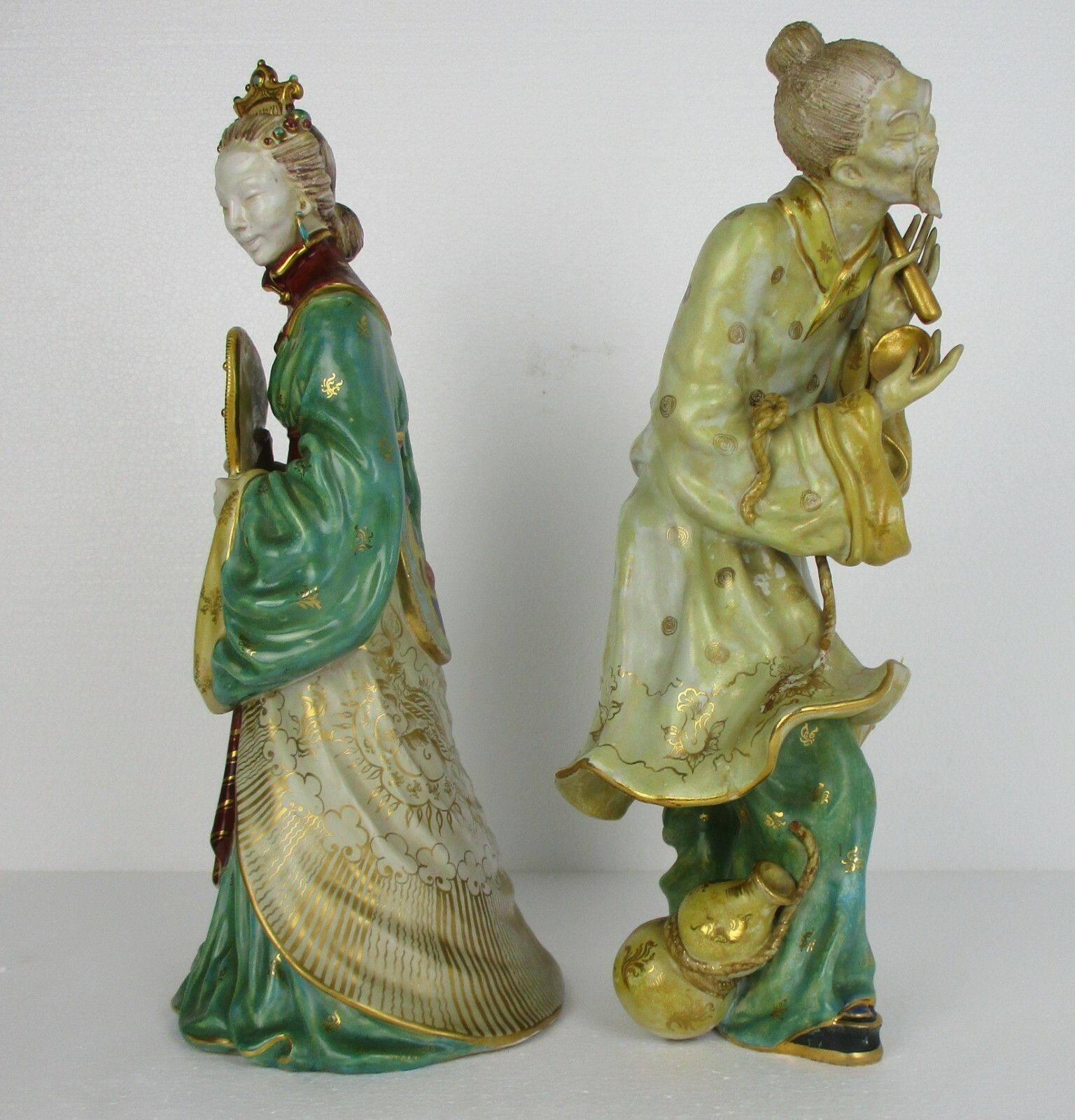 Couple Eugenio Pattarino Italy Polychrome  Statues Sculptures Chinese Couple Htf photo vinterior