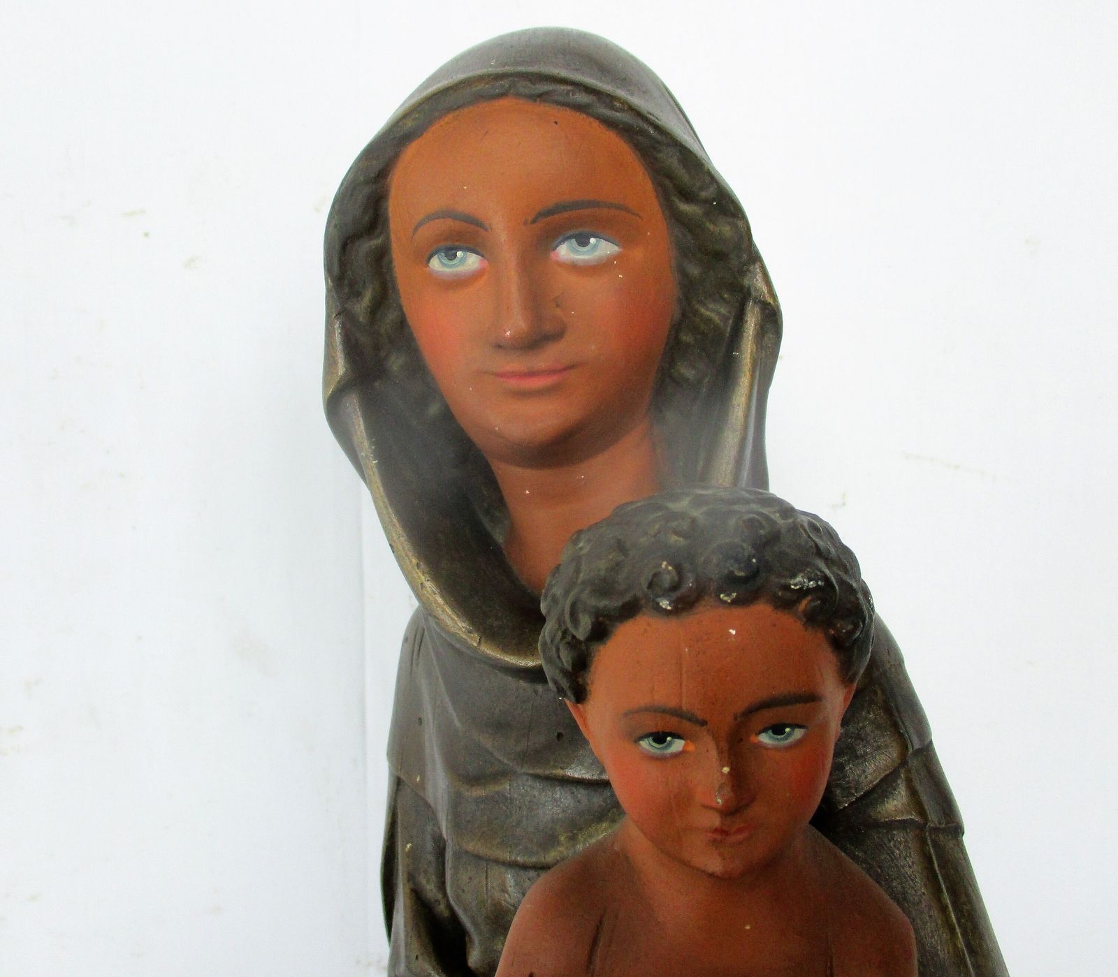 Statue Virgin Mary Our Lady Madonna Statue Infant Child Polychrome Plaster 70s 2 photo for sale