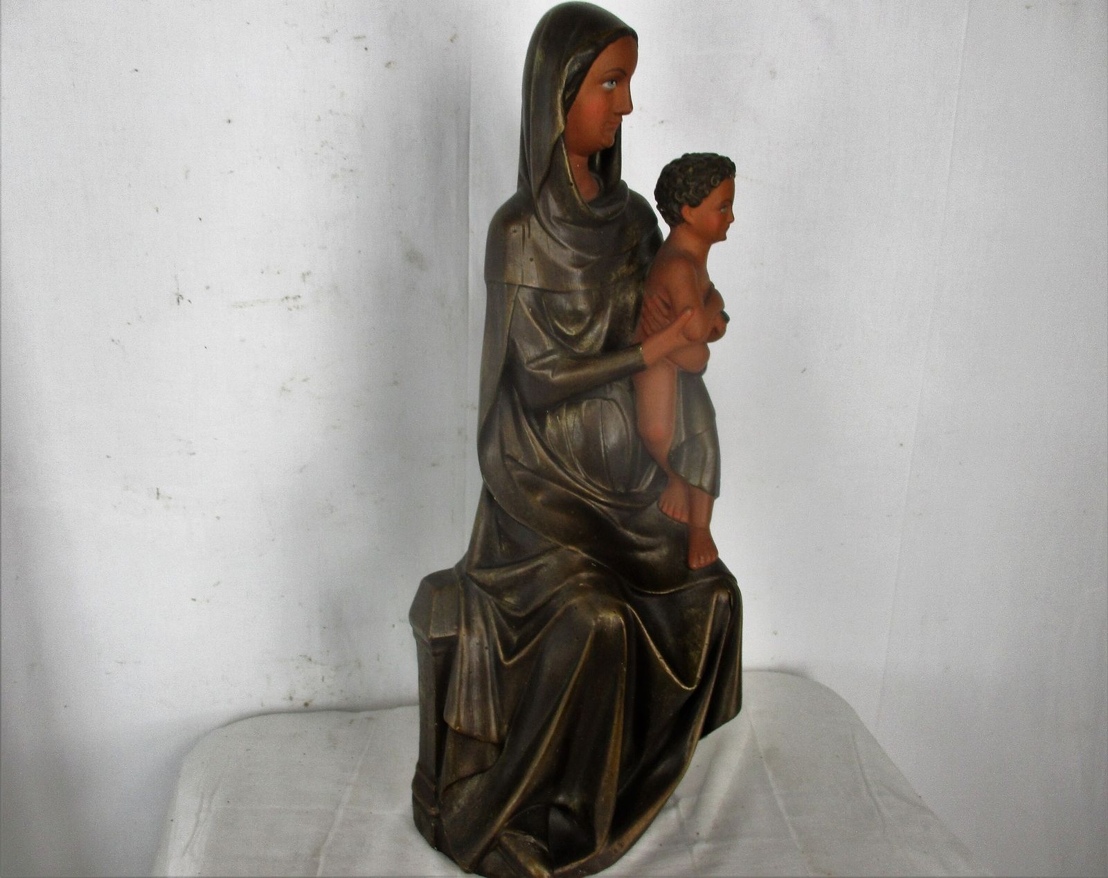 Statue Virgin Mary Our Lady Madonna Statue Infant Child Polychrome Plaster 70s 2 photo Art