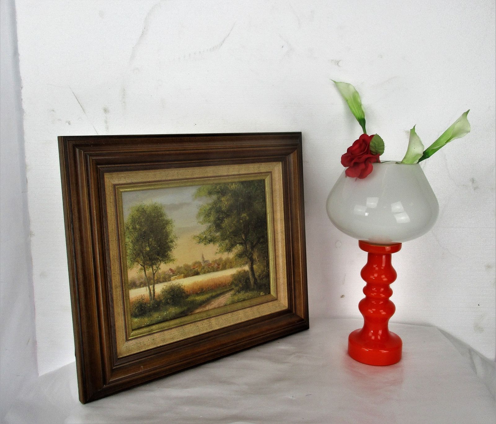 Small Lovely Oil Painting On Canvas Framed Beautiful Landscape Signed F. Moka