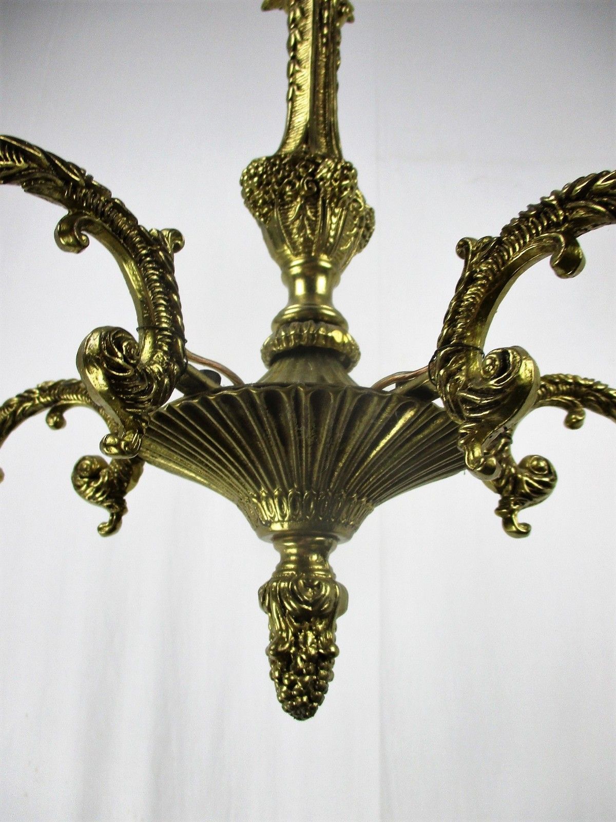 French Hollywood Regency Embossed Brass Chandelier Ornate 6 Lights Grapes Lovely photo 334.0