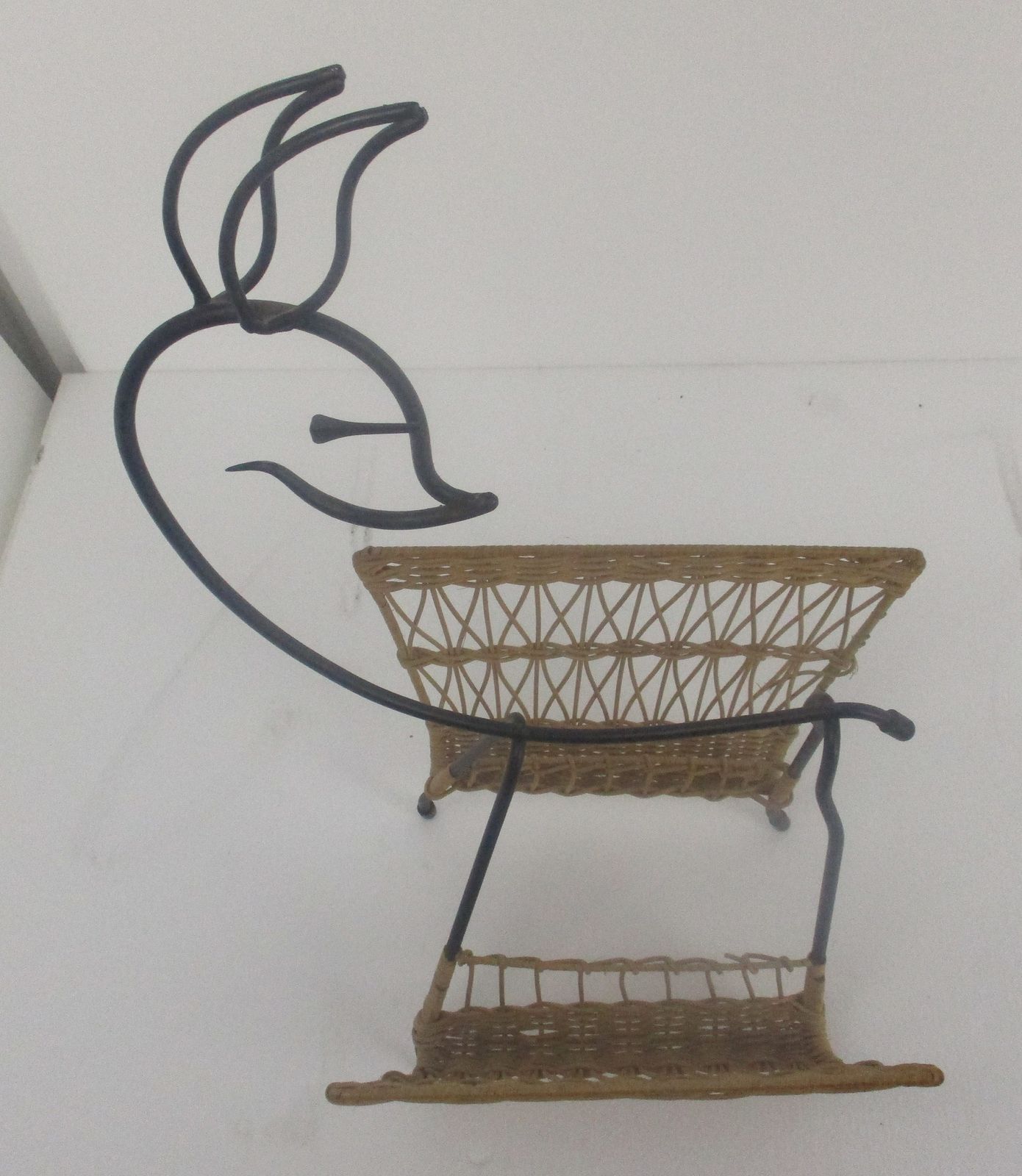 Mid Century Modern Rattan Magazine Newspaper Basket Rack Box Funky With Deer photo furniture