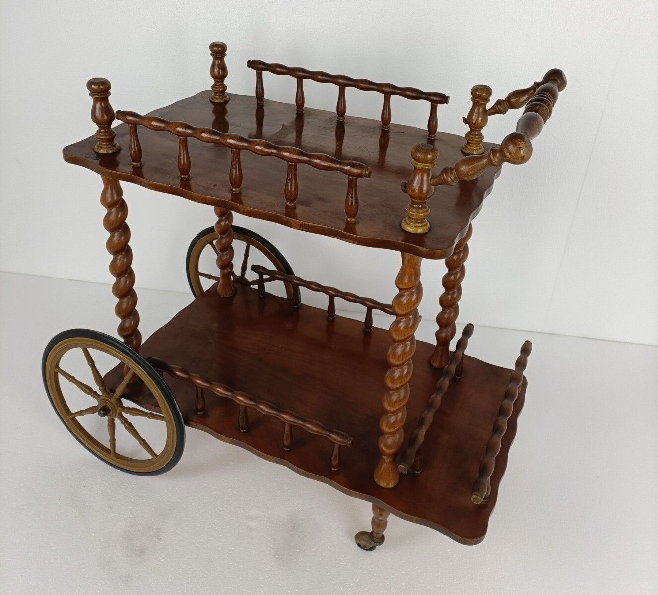Bar Cocktail Tea Cart Trolley Mid Century Modern Kitchen Island Ornate Barley Tw photo furniture