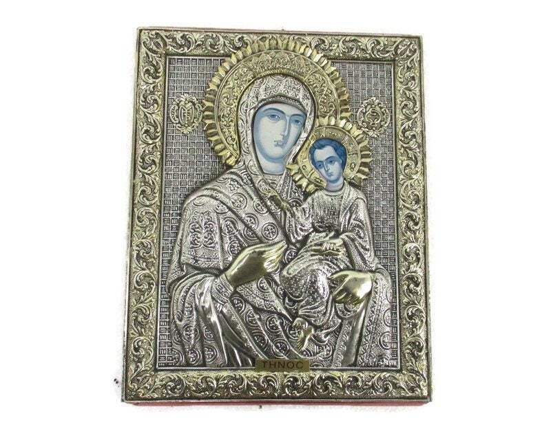 Vintage Traveling Icon Thin  Metal  Madonna With Infant  Our Lord Jesus Christ H