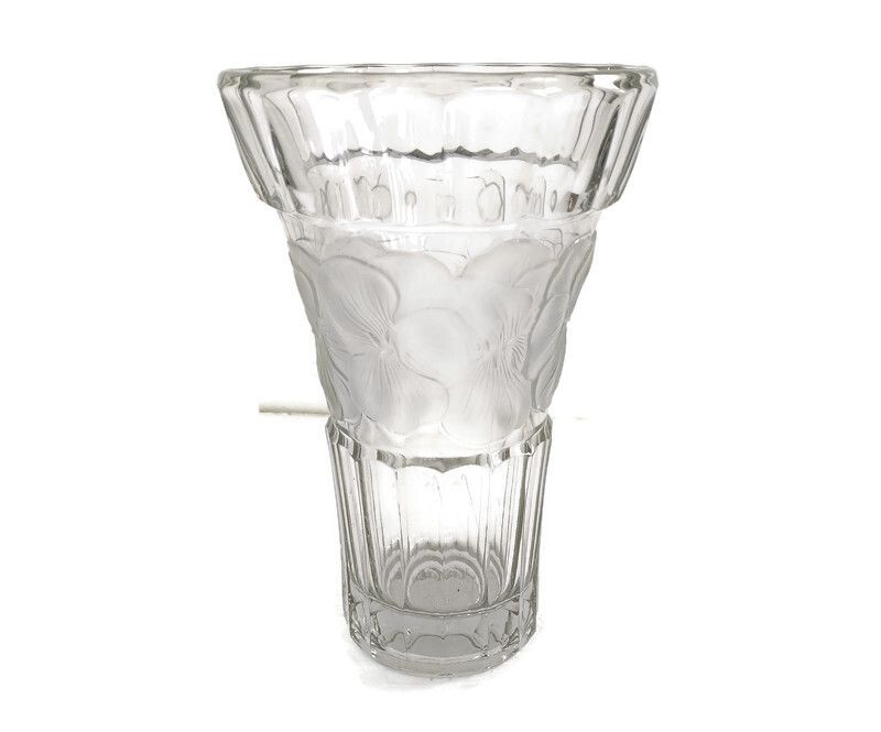 Vintage Bleikristall  Cut Crystal  Germany Vase Etched Flowers Beautiful