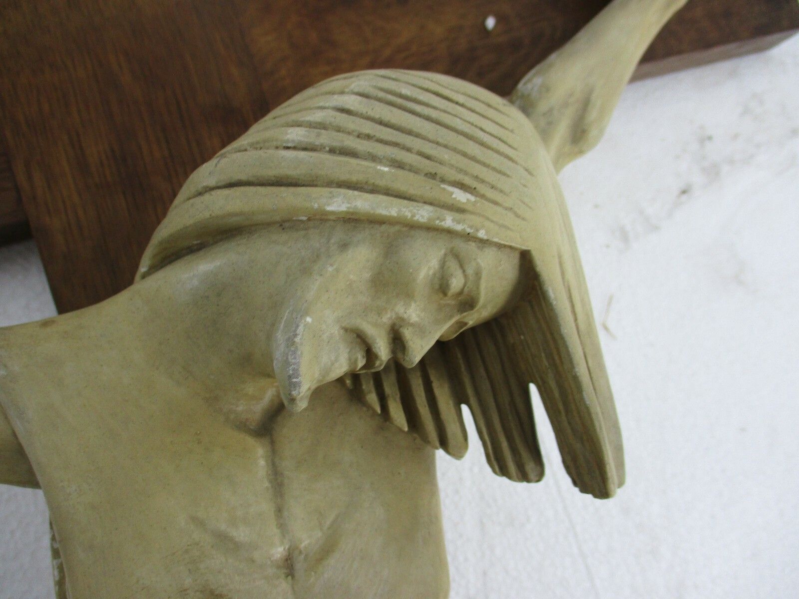 Xl Wood Hanging Crucifix Plaster Corpus Van Der Meeren Very Dramatic Wow photo vintage