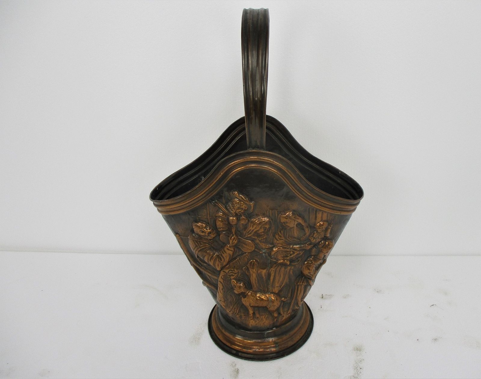 Umbrella Kane Stand Hammered Red Copper Dutch Breughel Bacchus Scene photo 89.0