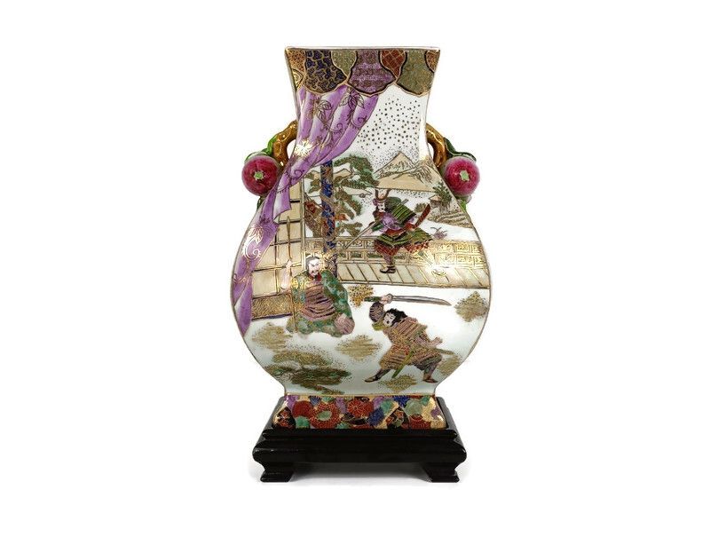 Vintage Japanese Vase Gorgeous Style Flowers Fruit Polychrome 70s Special Form