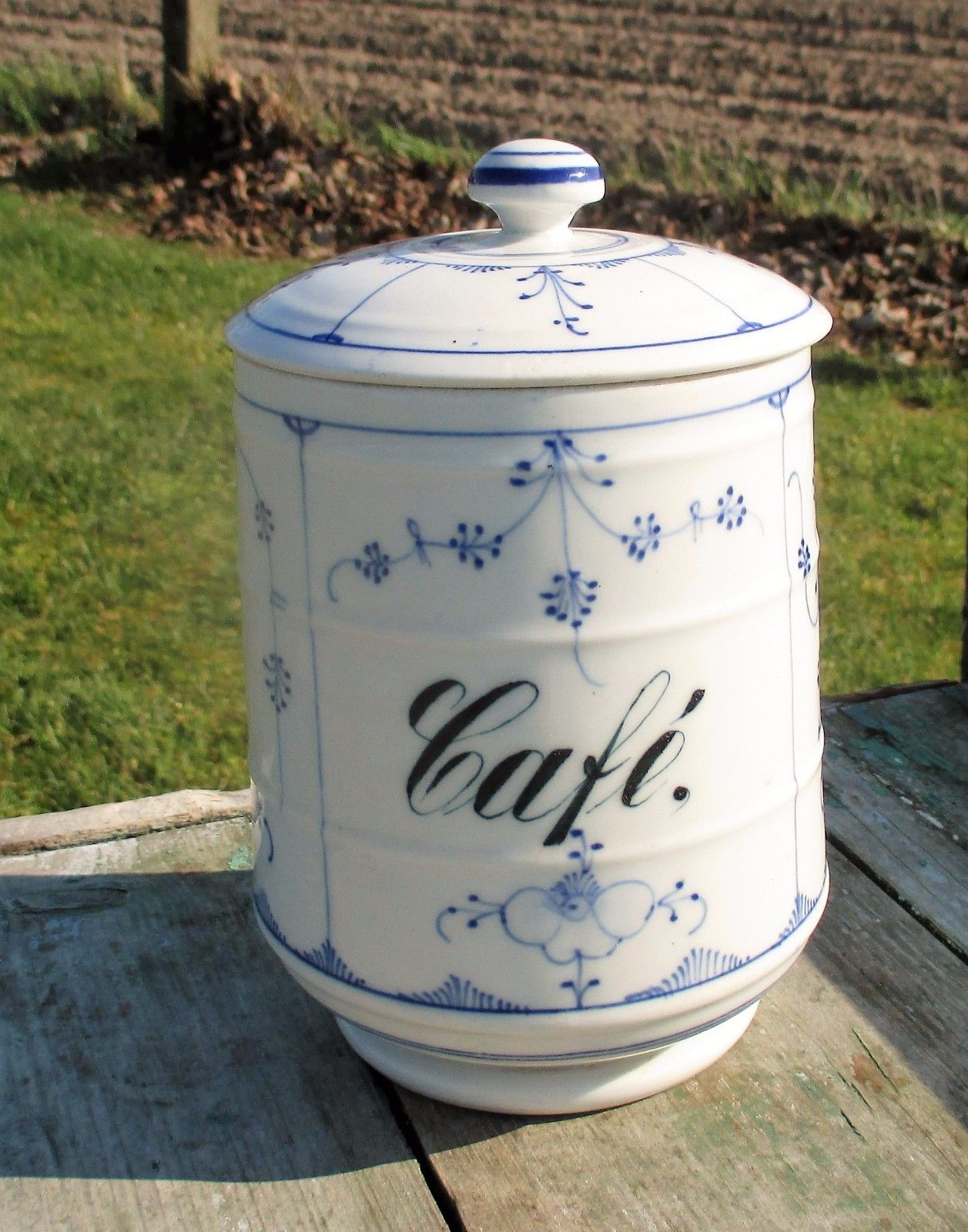 Antique 19th Century Rauenstein Coffee Jar  Porcelain  Germany Marked Blue White