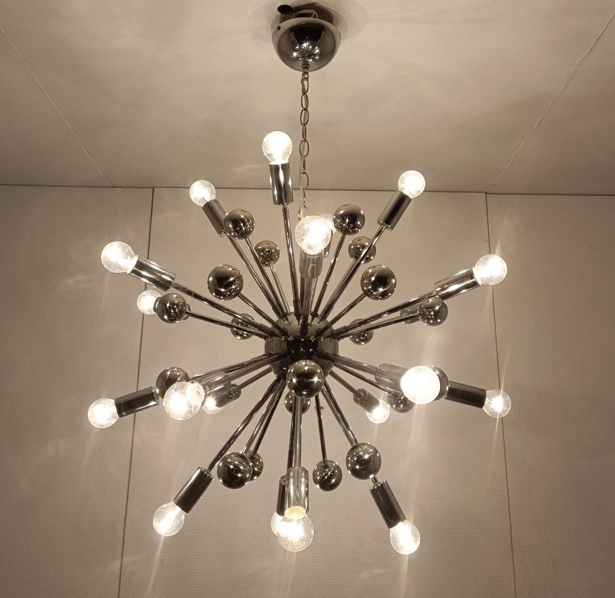 Impressive Sputnik Chandelier Modernist 20 Lights Metal Chrome Pop Art Vintage photo for sale